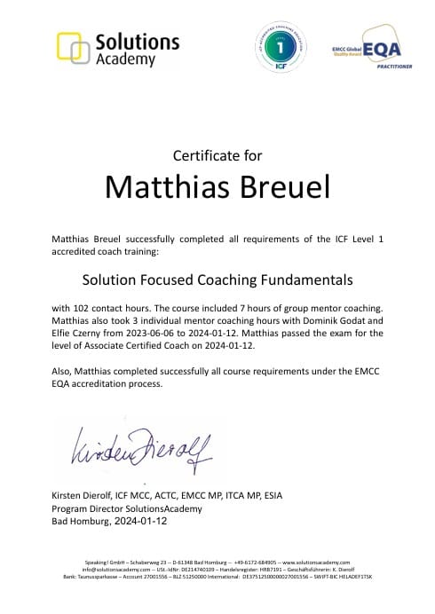 Solution-Focused Coach Zertifikat